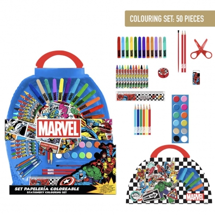 SET PAPELERÍA COLOREABLE 50 PIEZAS AVENGERS
