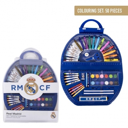 SET PAPELERÍA COLOREABLE 50 PIEZAS REAL MADRID