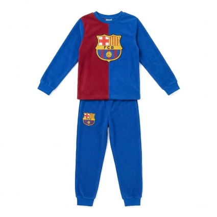 PIJAMA LARGO CORAL FLEECE APLICACIONES FC BARCELONA