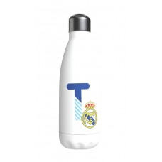 Real Madrid Botella Personalizable Blanca de Acero 550ml Letra T