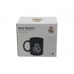 Real Madrid Taza Cerámica Negra con Escudo Blanco en Caja
