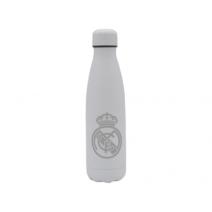 Real Madrid Botella Blanca con Plata  Rubberizada de Doble Pared