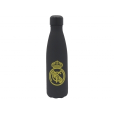 Real Madrid Botella Negra con oro  Rubberizada de Doble Pared