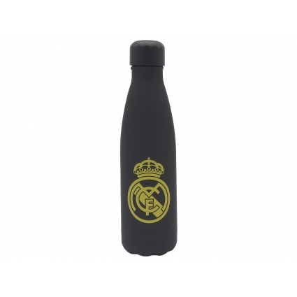 Real Madrid Botella Negra con oro  Rubberizada de Doble Pared