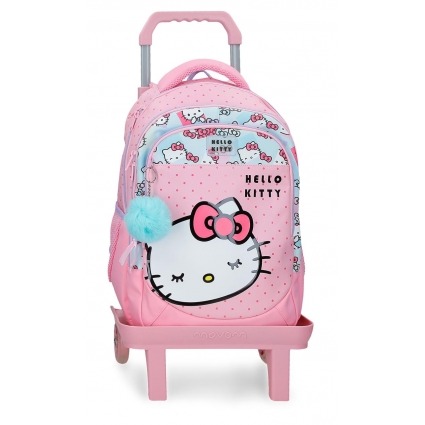 Mochila Escolar tres compartimentos Hello Kitty Bows 42 cm con carro