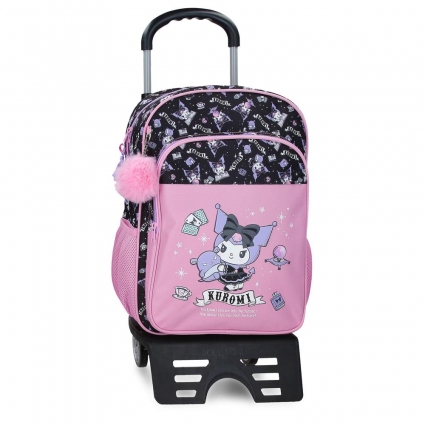 Mochila Escolar Sanrio Kuromi Fortune Telling 40 cm Con Carro Rosa