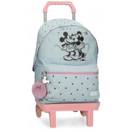 Mochila escolar Mickey y Minnie kisses con portaordenador y carro Mochila escolar Mickey y Minnie kisses con portaordenador y carro