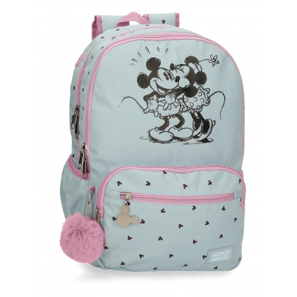 Mochila escolar Mickey y Minnie kisses doble compartimento adaptable a carro Mochila escolar Mickey y Minnie kisses doble compartimento adaptable a carro