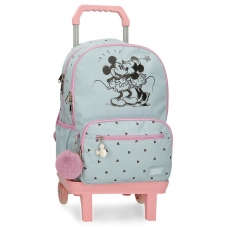 Mochila escolar Mickey y Minnie kisses doble compartimento con carro Mochila escolar Mickey y Minnie kisses doble compartimento con carro