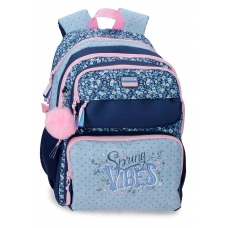 Mochila Escolar dos compartimentos Movom Spring Vibes Marino 45 cm adaptable a carro