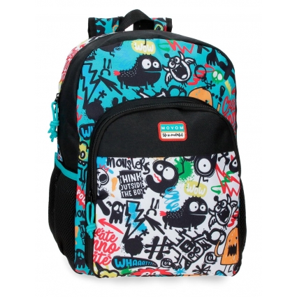 Mochila Escolar 40cm Movom Monsters Negro