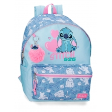 Mochila Escolar Stitch Hearts 44 cm adaptable a carro