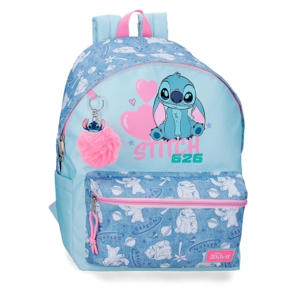 Mochila Escolar Stitch Hearts 44 cm adaptable a carro