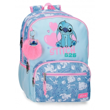 Mochila Escolar doble compartimento Stitch Hearts 44 cm adaptable a carro Mochila Escolar doble compartimento Stitch Hearts 44 cm adaptable a carro