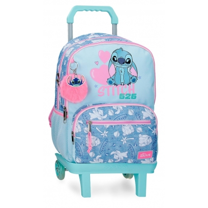 Mochila Escolar doble compartimento Stitch Hearts 44 cm con carro Mochila Escolar doble compartimento Stitch Hearts 44 cm con carro