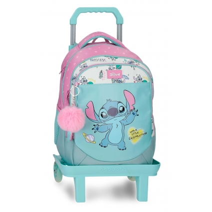 Mochila Escolar tres compartimentos Stitch Little Destruction 42 cm con carro