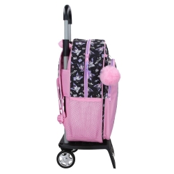 Mochila Escolar Sanrio Kuromi Fortune Telling 40 cm Con Carro Rosa