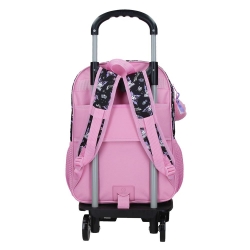 Mochila Escolar Sanrio Kuromi Fortune Telling 40 cm Con Carro Rosa